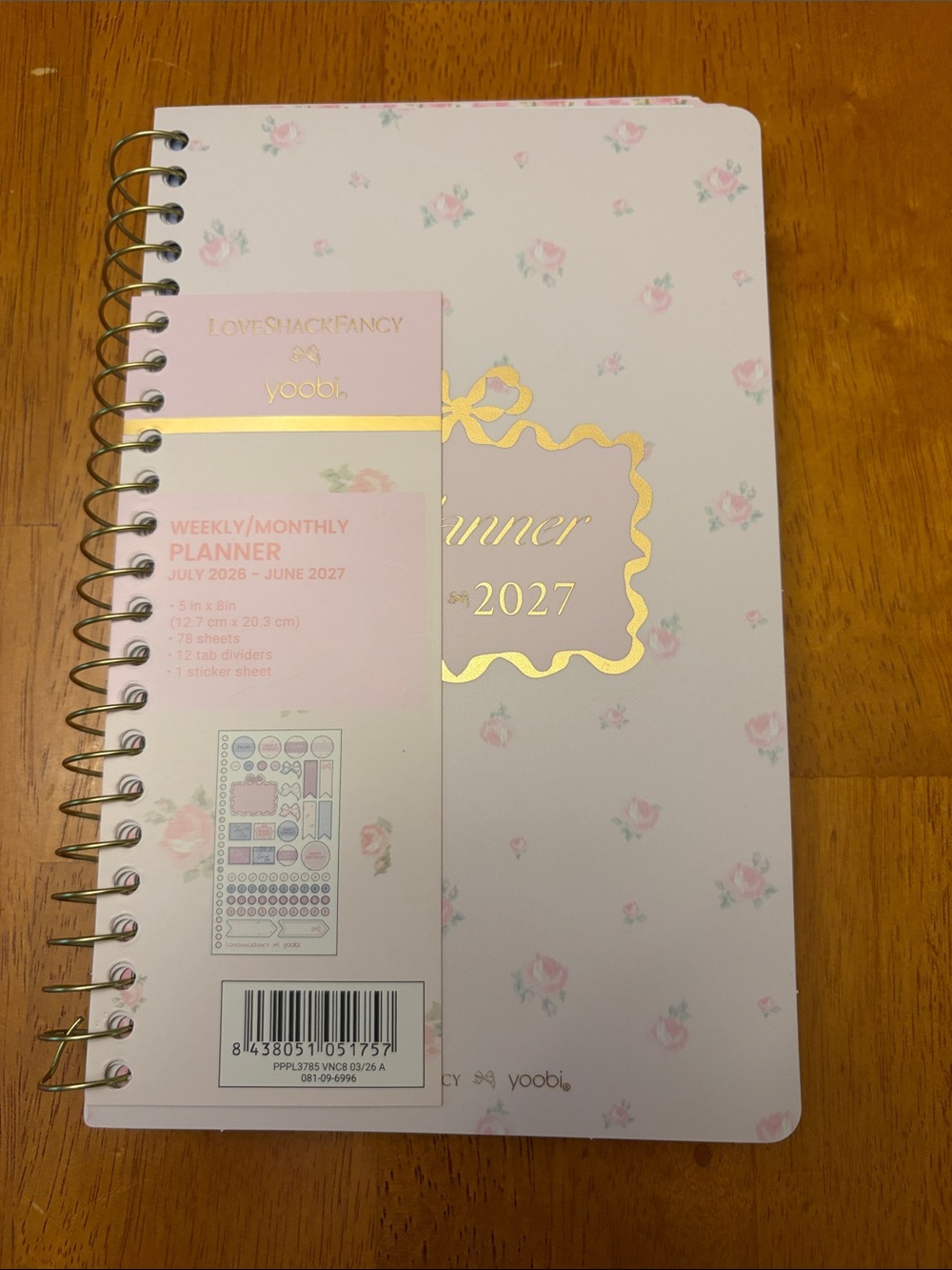 LoveShackFancy Gold-Accent Floral Planner in Pale Pink and White